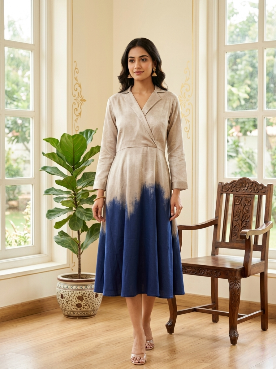 Women Silver With Navy Blue Imported Indo Western One Piece
