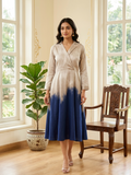 Women Silver With Navy Blue Imported Indo Western One Piece