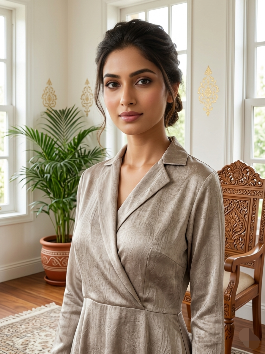Women Silver With Navy Blue Imported Indo Western One Piece