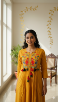 Women Yellow Hand Embodiery Cotton Kurta Pant Duppatta Set