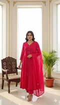 Women Pink Original Mirror Work Cotton Kurta Pant Dupatta Set