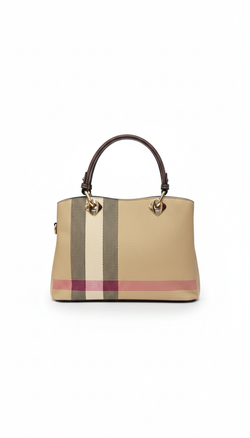 Classic Checkerd Canvas Beige Elegant Handbag
