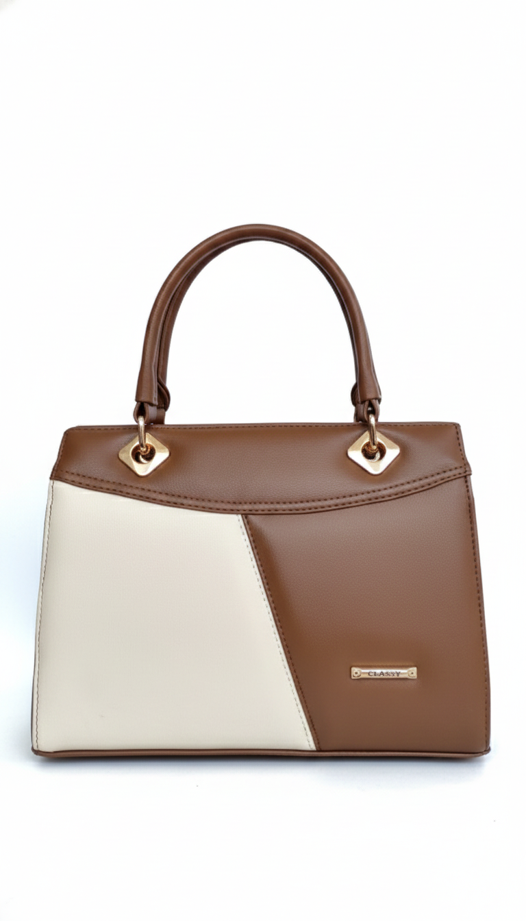 Premium Brown And White Elegant Handbag