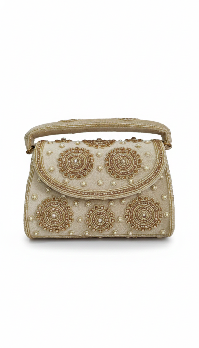 Super Premium Beige Party Wear Handbag