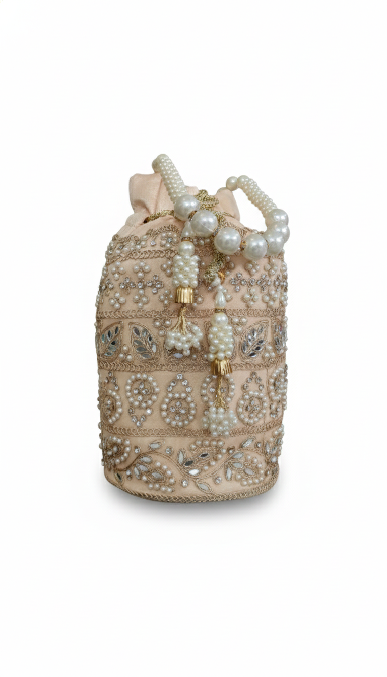 Super Premium Cream Party Wear Handbag