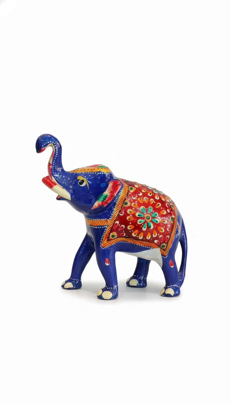 Metal Blue Color Trunk Up Elephant Elegant Symbol of Prosperity for Stylish Home Décor