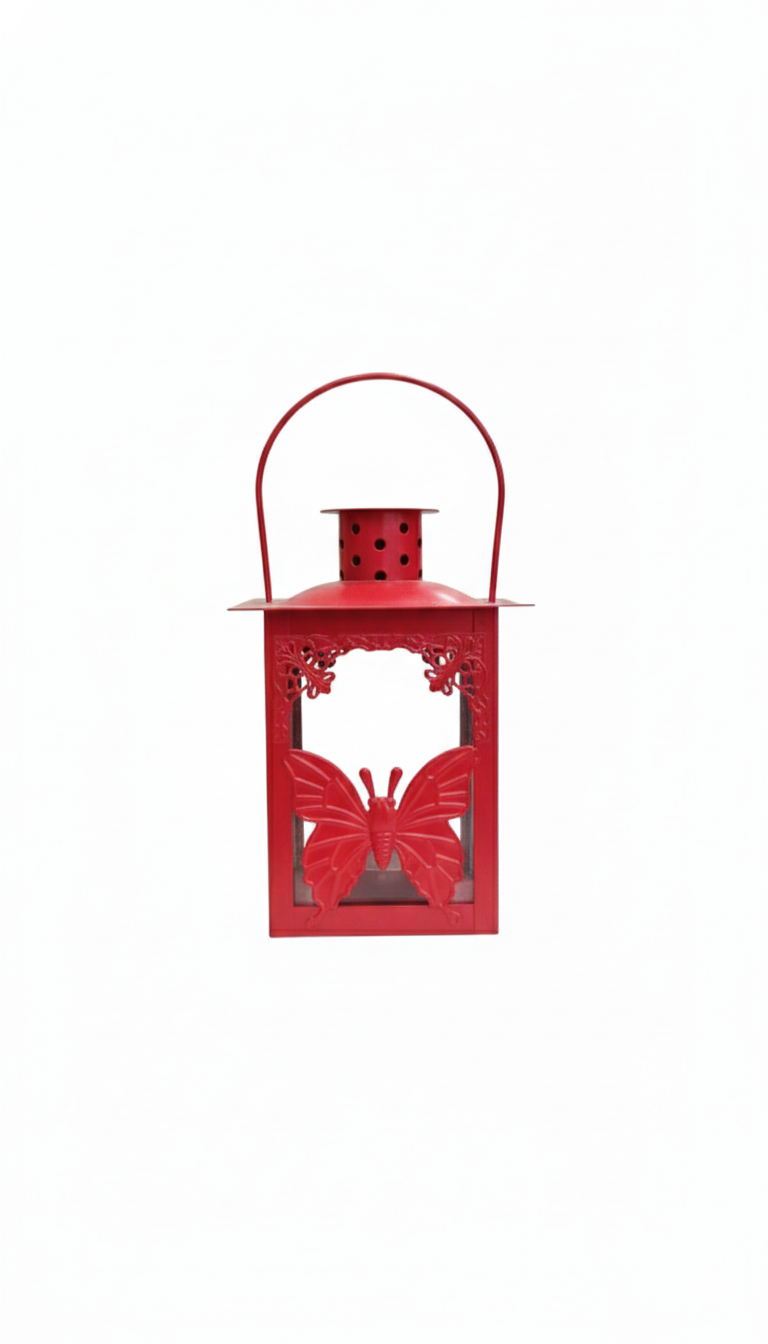 Red Metal Decorative Lantern Designed As A Candle