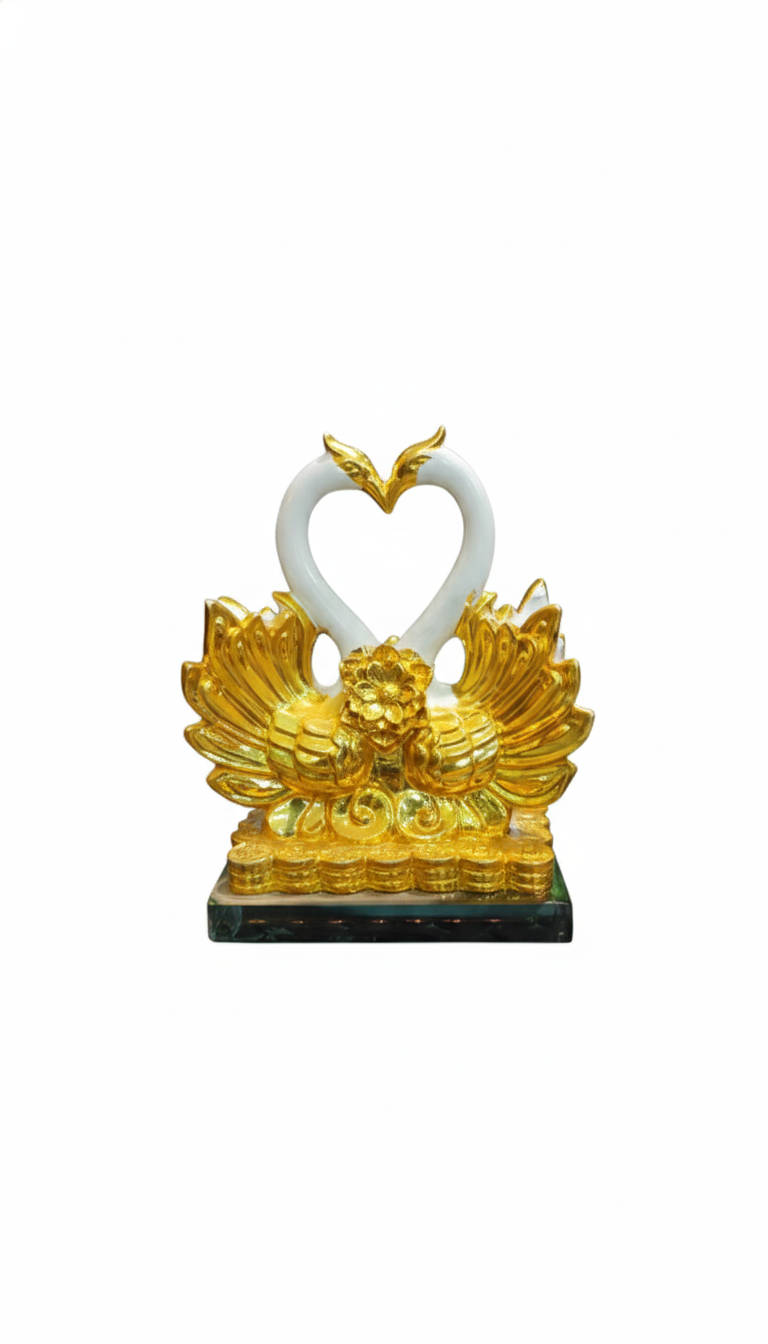 StatueStudio Polystone Decorative Swan Pair for Home Decor Office Diwali Gift Showpiece Figurine, White Gold