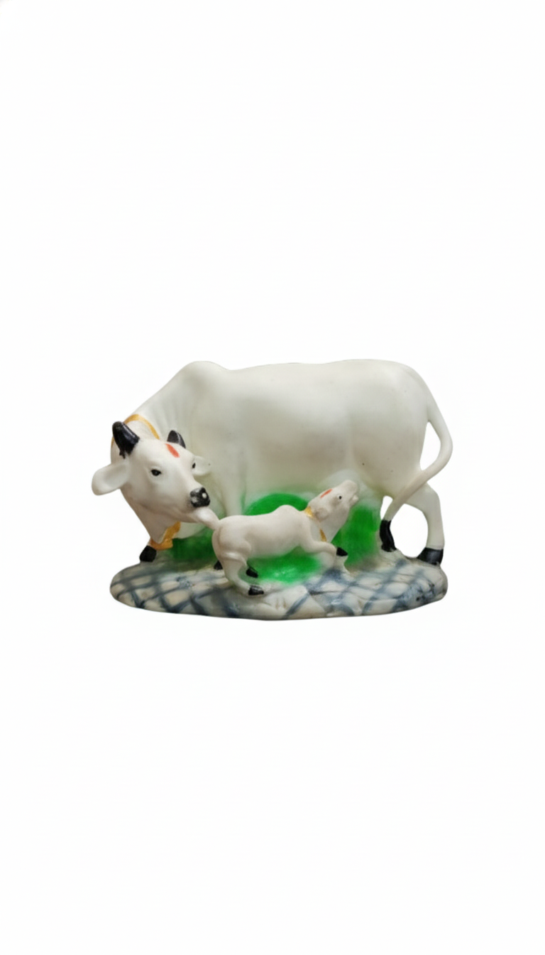 Poly Resin Decorative White Cow with Calf Showpiece Cow showpieces for decor Decorative Showpiece