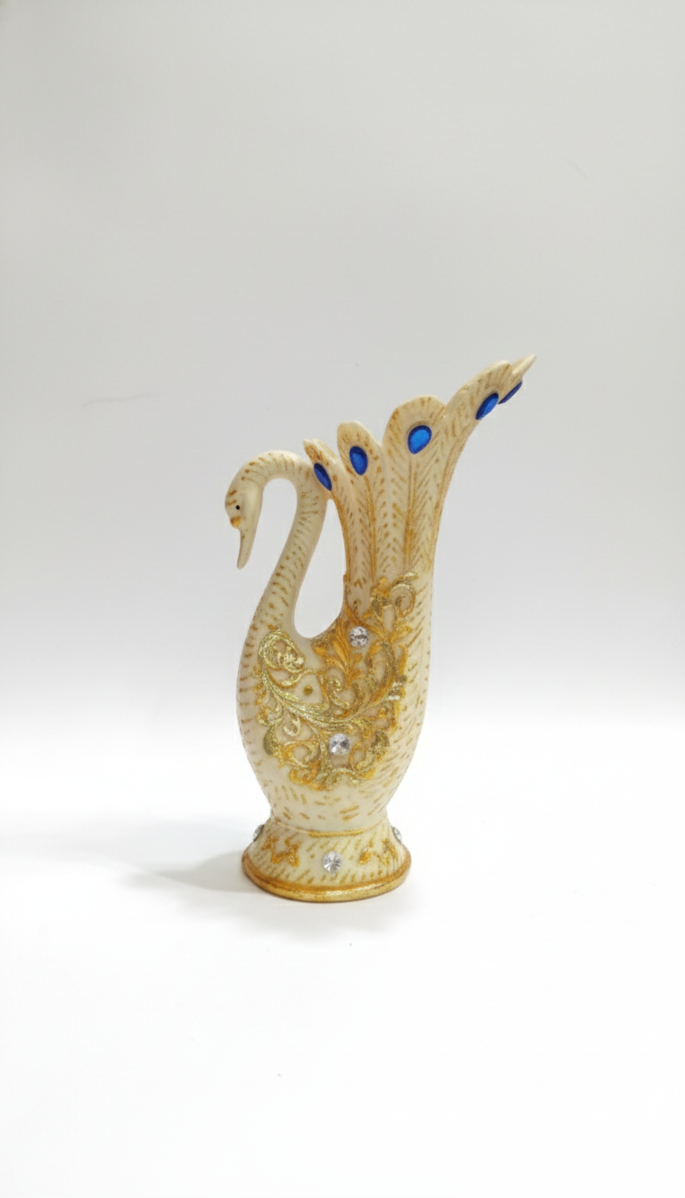European Style Porcelain Swan Vase With Gold and Rhinestone Accents
