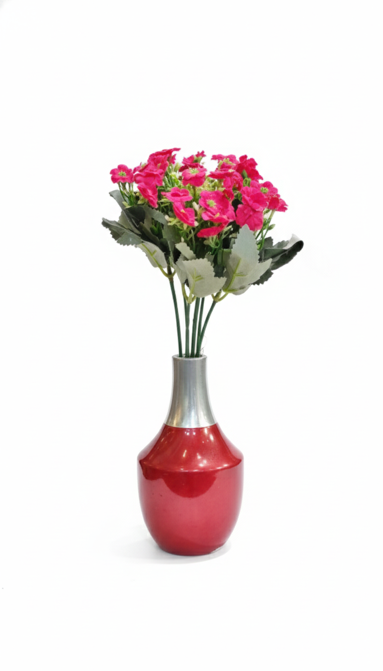 Aluminium Metal Hand Casted Flower Vase Cherry Meenakari Glossy Finish with Gold Textured Two Tone for Home Decoration Office Decor Table