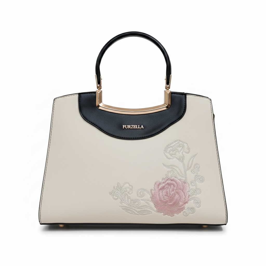 Super Classic Cream Floral Emboidered Elegant Handbag