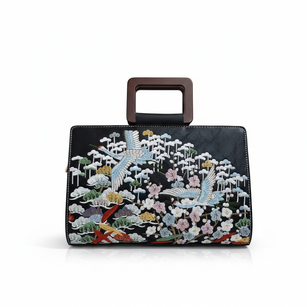Super Classic Black Multicolour Thread Emboidered Elegant Handbag
