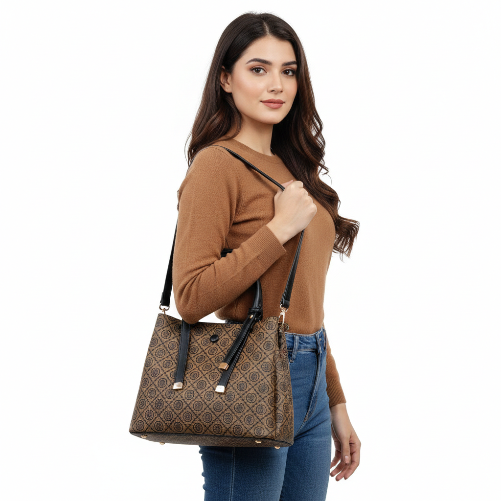 Super Classic Brown Printed Elegant Handbag