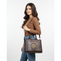Super Classic Brown Embossed Circular Design Elegant Handbag