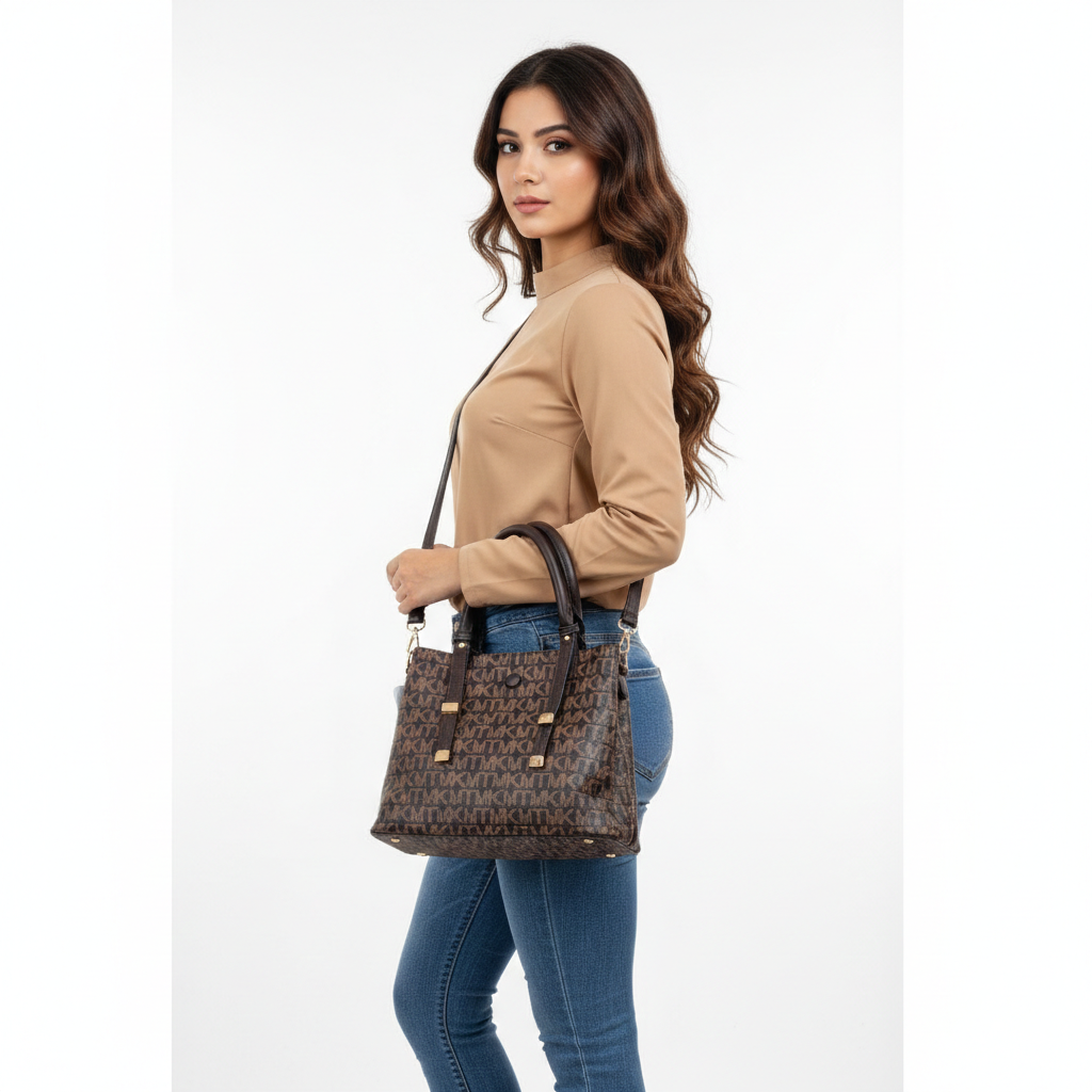 Super Classic Brown Printed Elegant Handbag