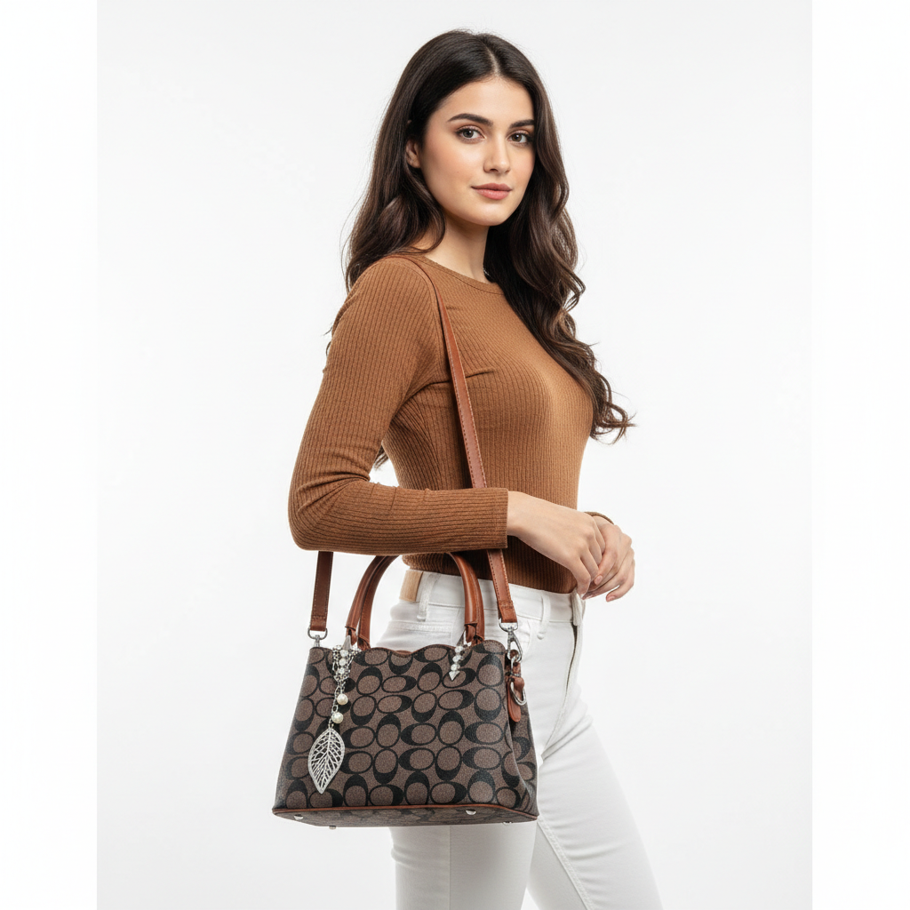 Super Classic Brown Oval Pattern Elegant Handbag