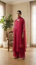 Women Pink Embroidered Cotton Kurta Pant Dupatta