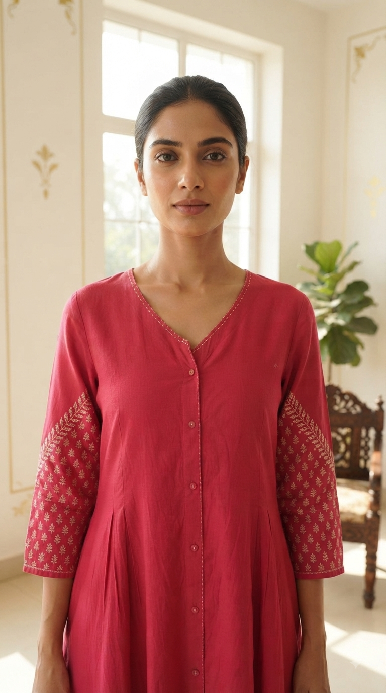Women Pink Embroidered Cotton Kurta Pant Dupatta