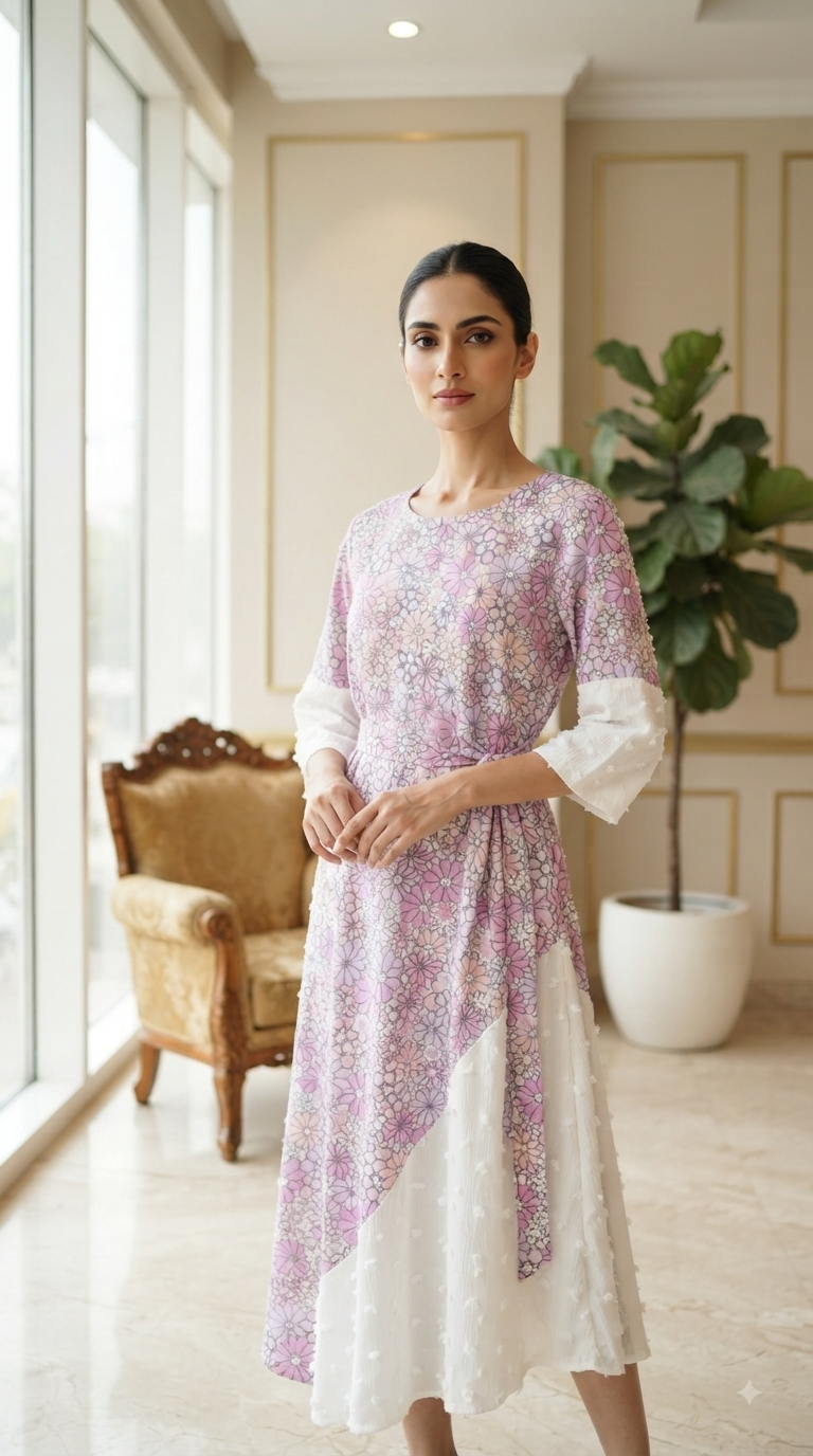 Women Purple Floral Cotton Dress