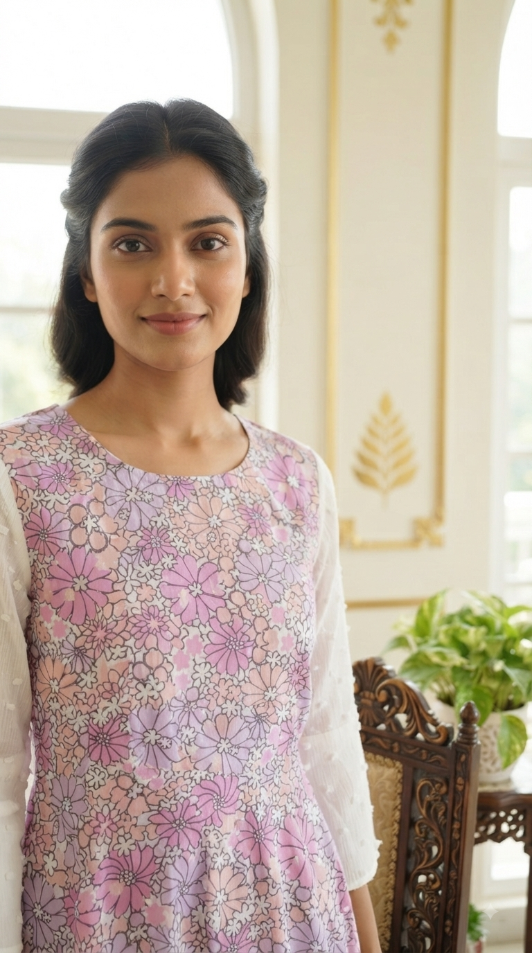 Women Purple Floral Cotton Dress