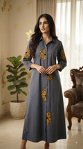 Women Blue Embroidered Cotton Kurta Only