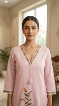 Women Pink Embroidered Cotton Kurta Pant Dupatta
