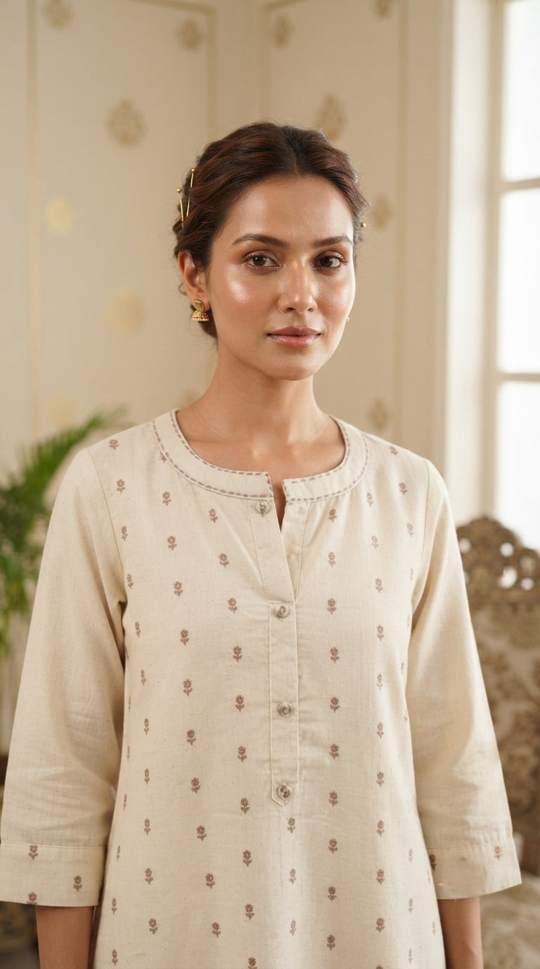 Women White Embroidered Cotton Kurta Pant Dupatta