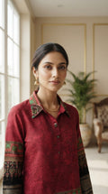 Women Maroon Mirror Silk Top Bottom