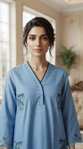 Women Blue Embroidered Cotton Kurta Pant Dupatta