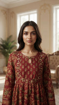Women Maroon Embroidered Cotton Kurta Pant Dupatta