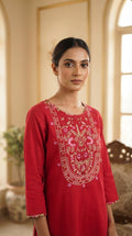 Women Pink Embroidered Cotton Top Bottom