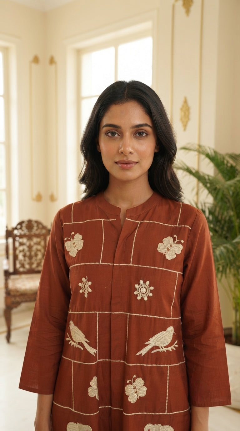 Women Brown Animal Print Cotton Top Bottom