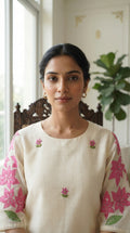Women White Embroidered Chanderi Kurta Pant Dupatta