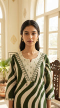 Women Green Embroidered Cotton Kurta Pant Dupatta