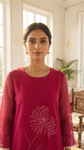 Women Pink Embroidered Chanderi Kurta Pant Dupatta