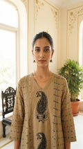 Women Beige Printed Cotton Kurta Pant Dupatta