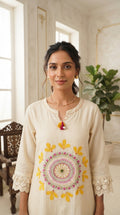Women White Embroidered Cotton Kurta Pant Dupatta