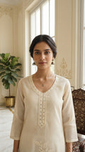 Women White Embroidered Chanderi Kurta Pant Dupatta