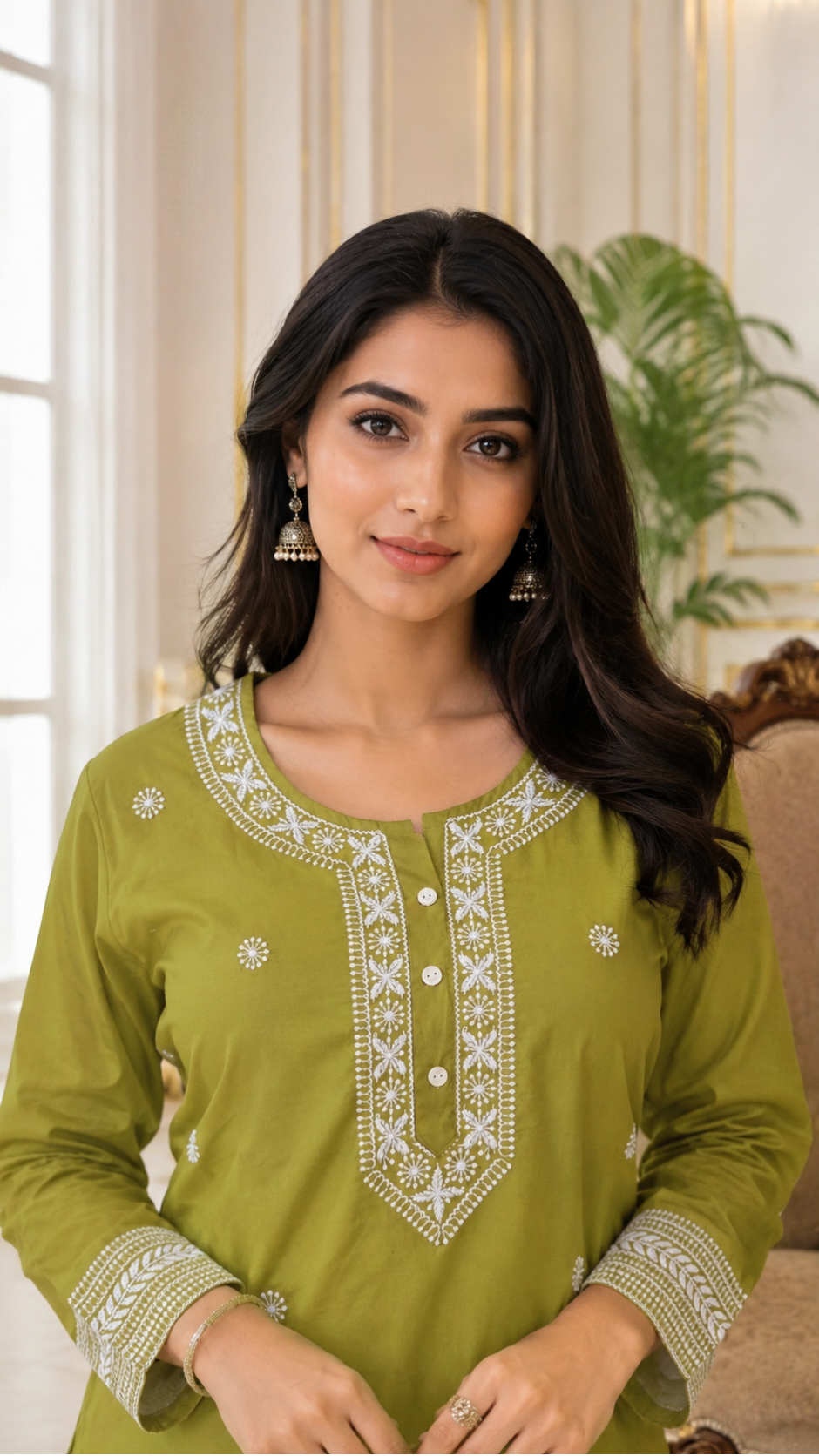 Women Green Embroidered Cotton Kurta Pant Dupatta