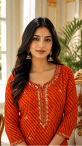 Women Orange Gota Patti Cotton Kurta Pant Dupatta