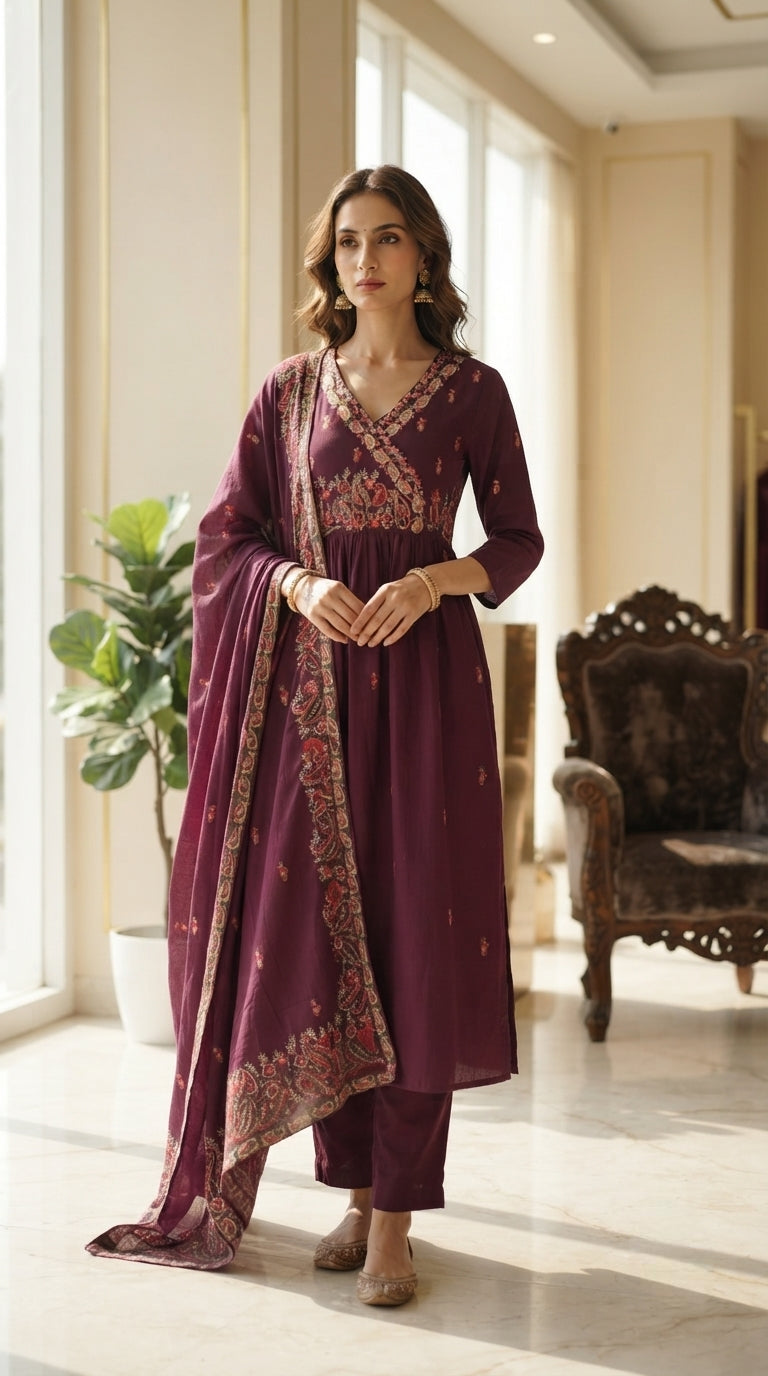 Women Embroidered Cotton Kurta Pant Dupatta
