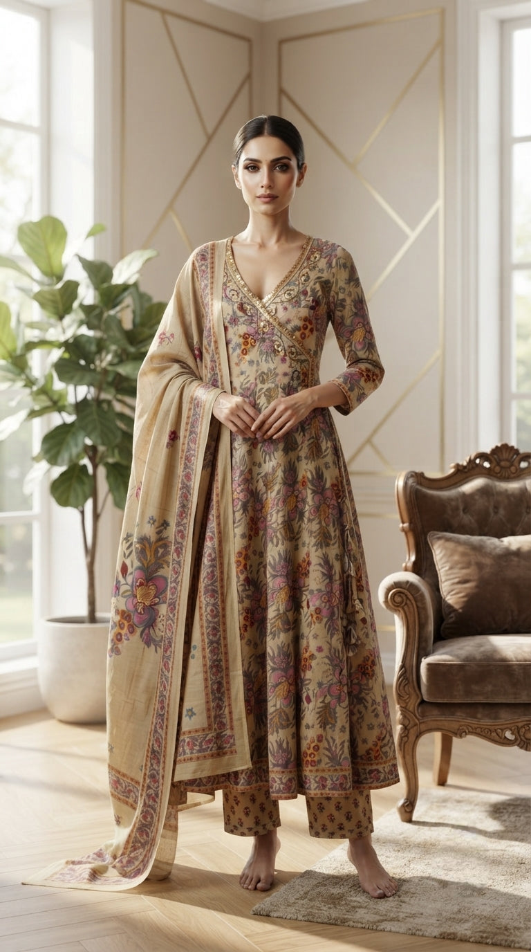 Women Multi Colour Embroidered Cotton Kurta Pant Dupatta