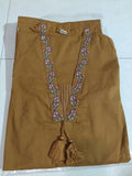 Women Brown Embroidered Cotton Kurta Pant Dupatta
