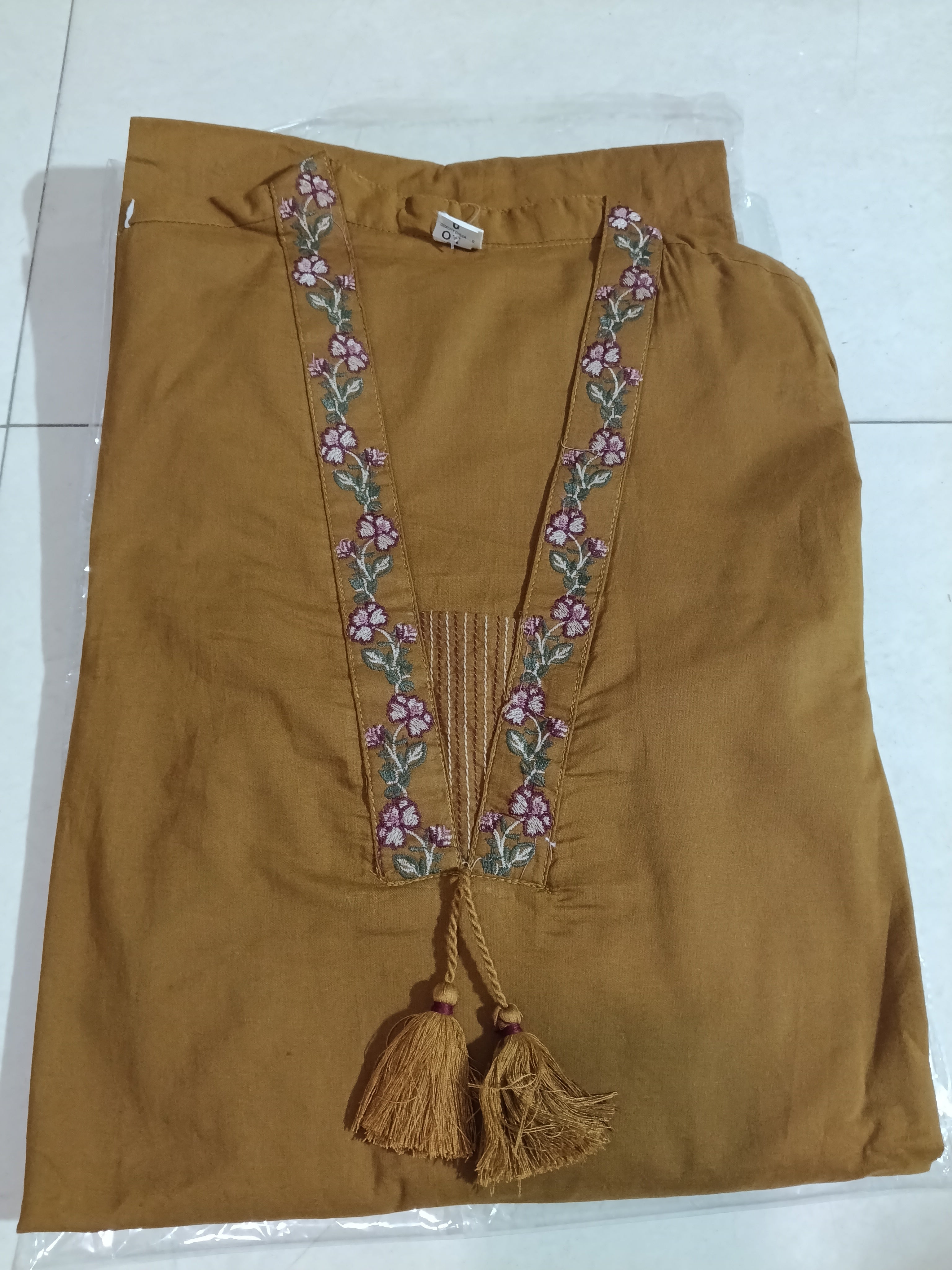 Women Brown Embroidered Cotton Kurta Pant Dupatta