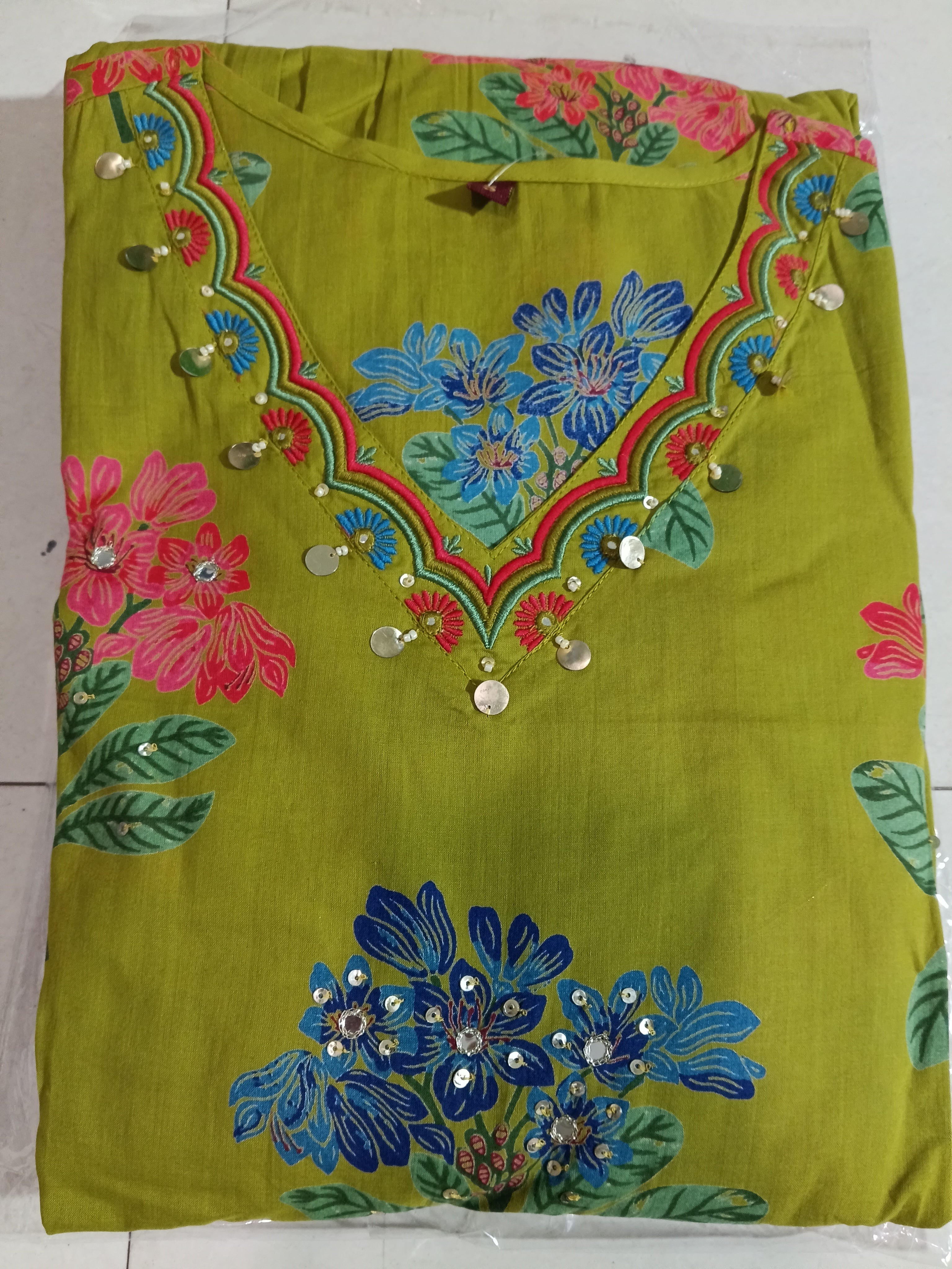 Women Green Printed Cotton Kurta Pant Dupatta