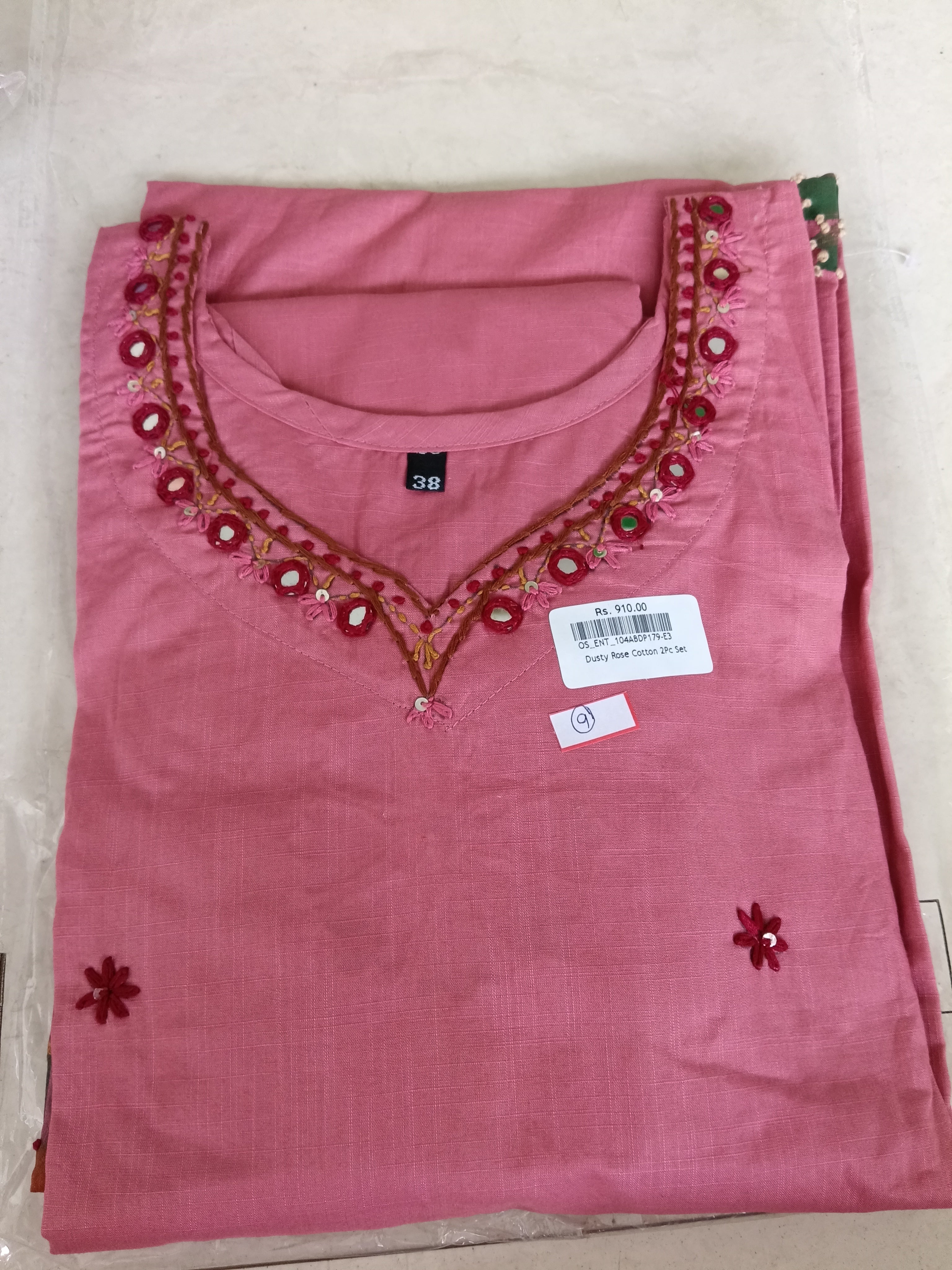 Women Pink Embroidered Cotton Kurta Pant