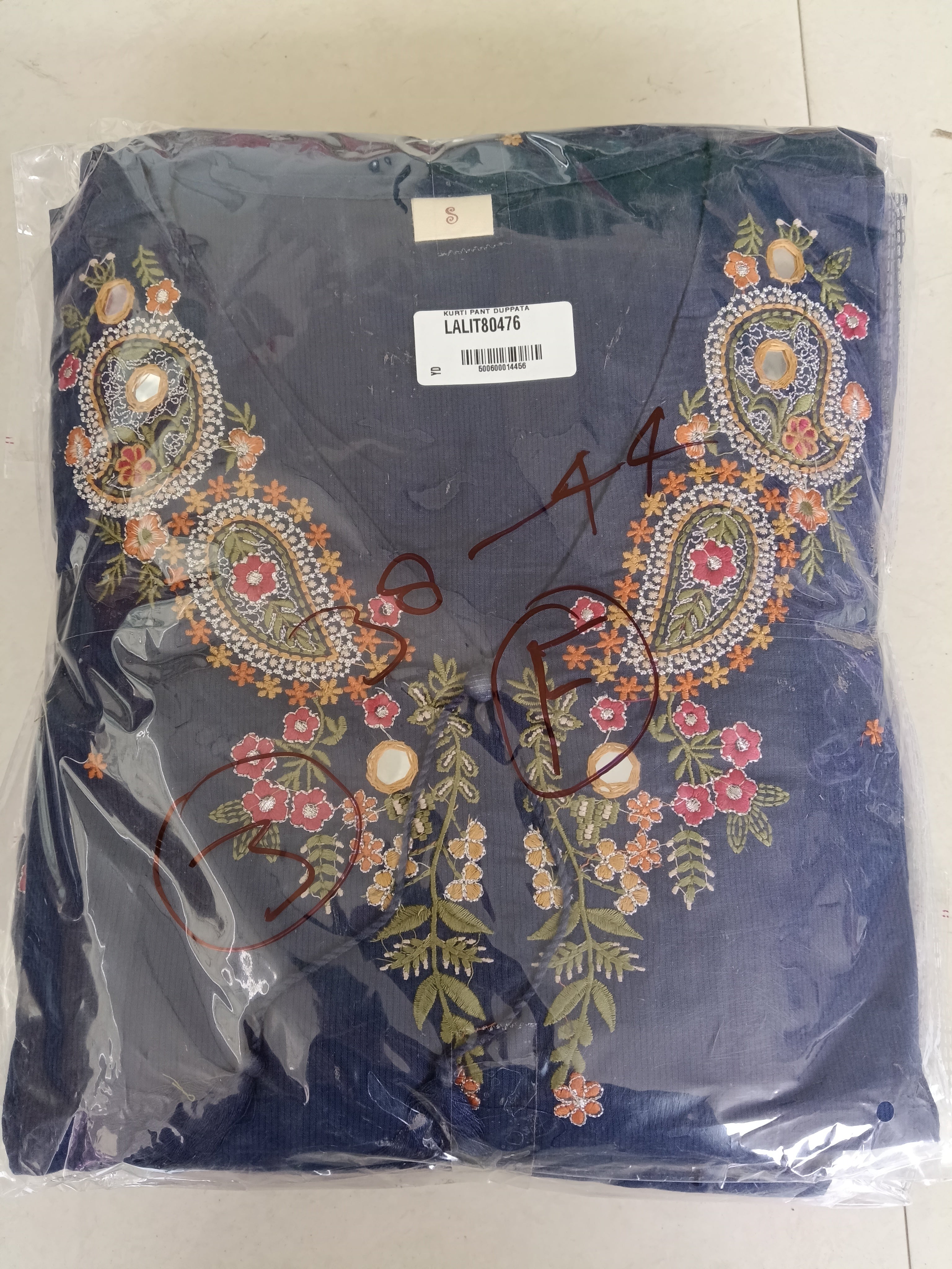 Women Navy Zari Cotton Kurta Pant Dupatta