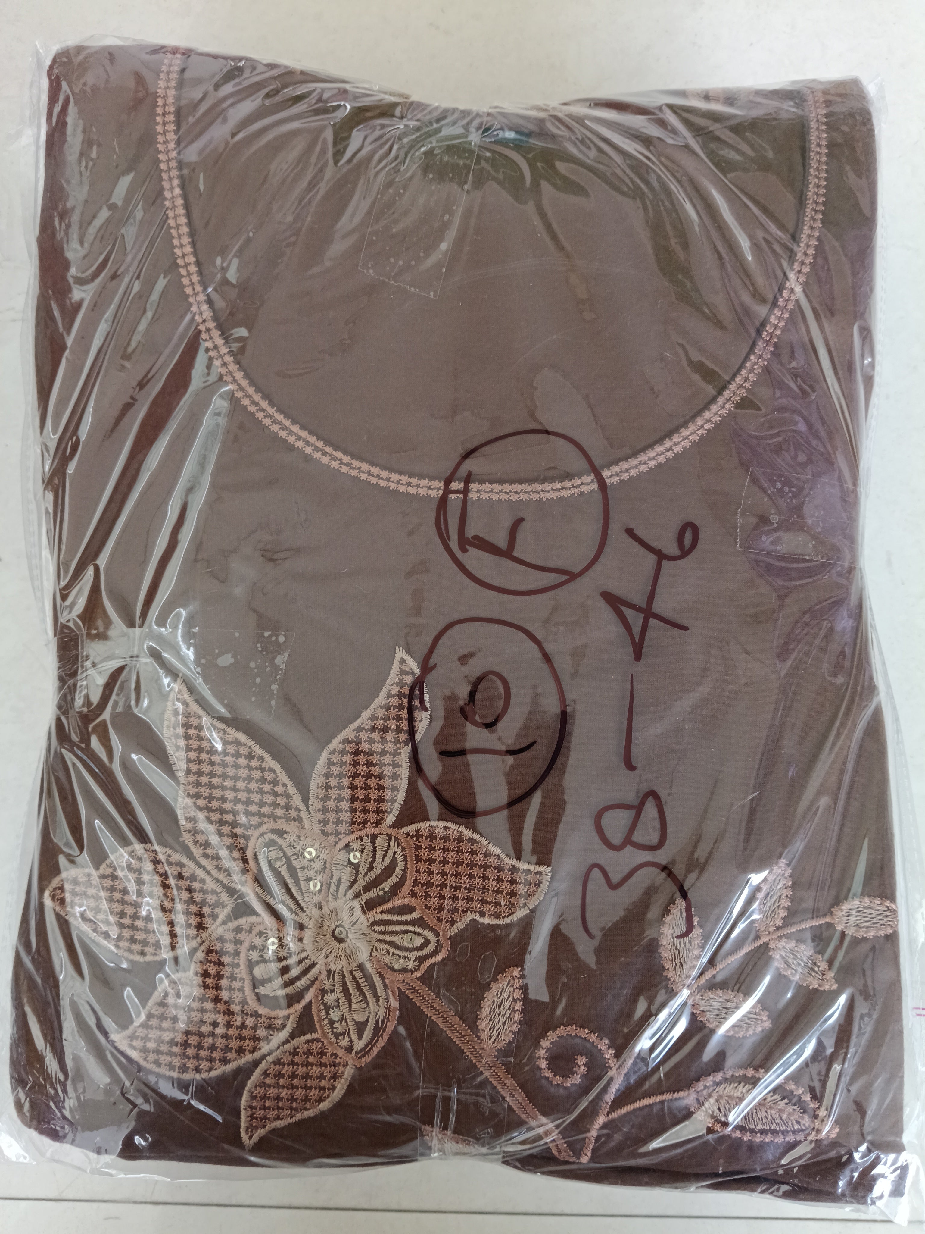 Women Brown Embroidered Cotton Kurta Pant Dupatta