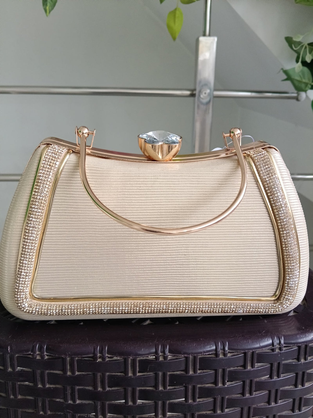 Women Gold Border Bridal Clutch